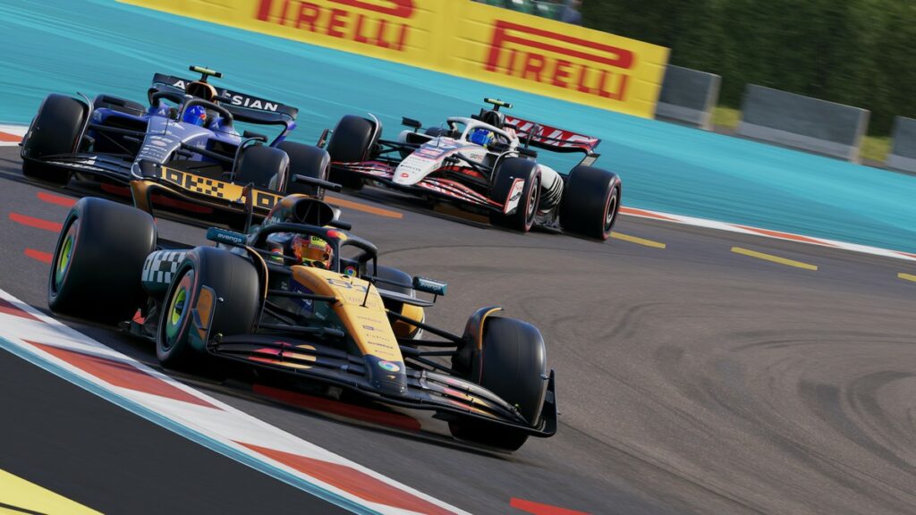 La grafica in-game del videogioco F1 25, con le monoposto in battaglia