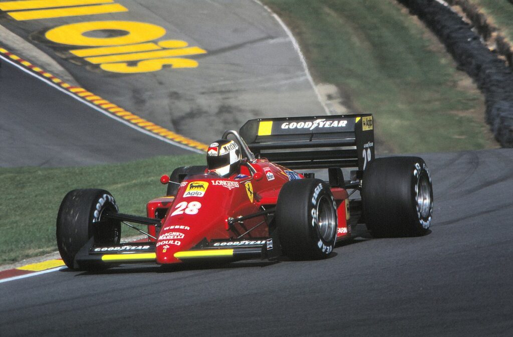 Pilota italiano in Ferrari, Michele Alboreto durante il GP d'Europa